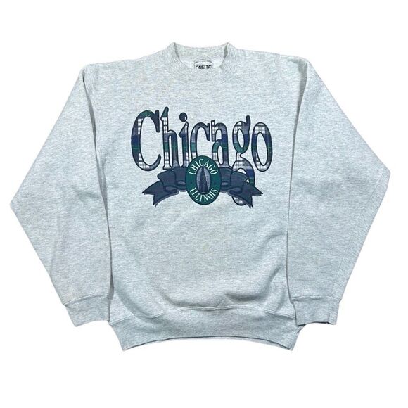 Vintage 1980s Chicago Plaid Spell Out Crewneck Sweatshirt - Picture 1 of 4